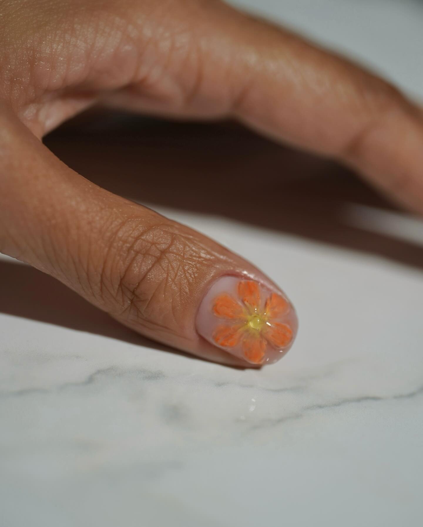 Orange flower 3D nail art