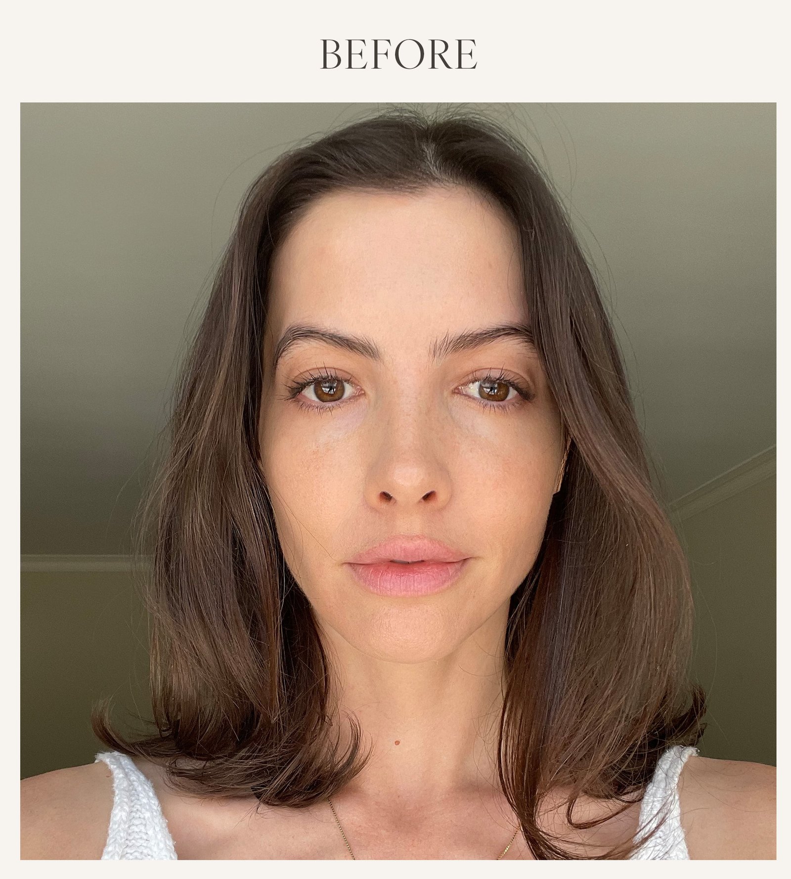 Before photo of Kat Collings testing the La Mer lip plumper 