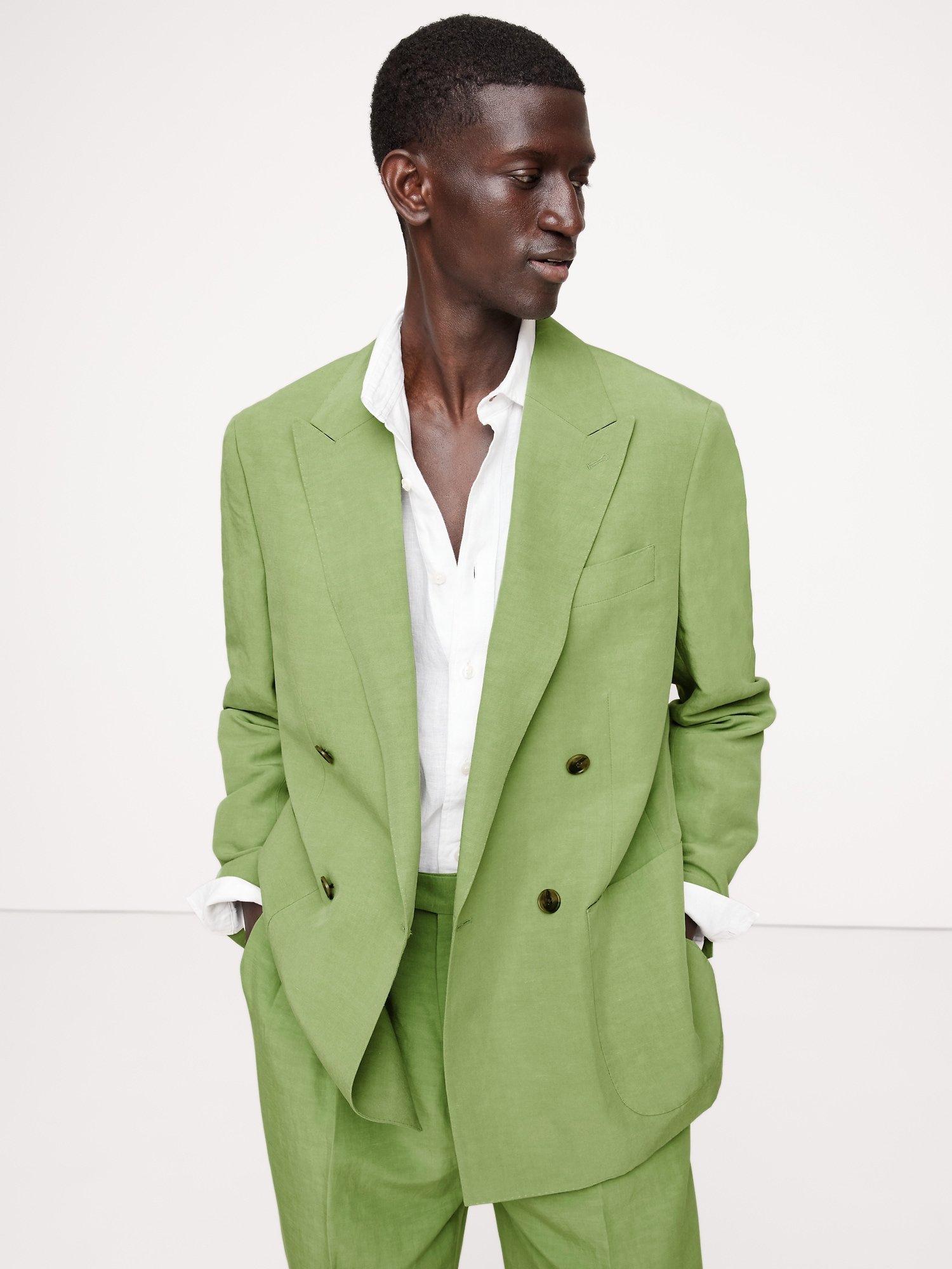 Relaxed Double-Breasted Tencel™-Linen Suit Jacket