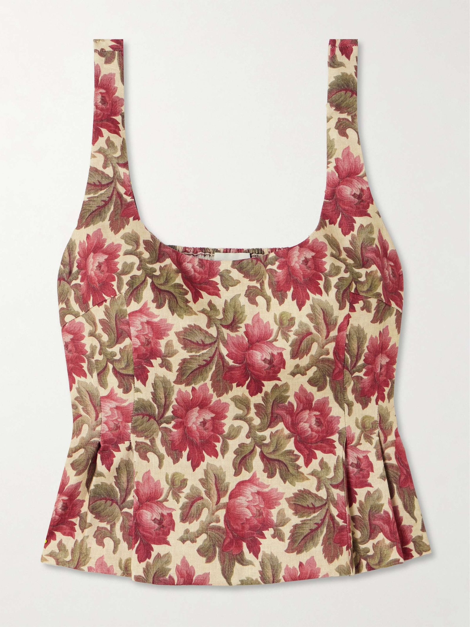 Rosalie Shirred Floral-Print Linen Peplum Top