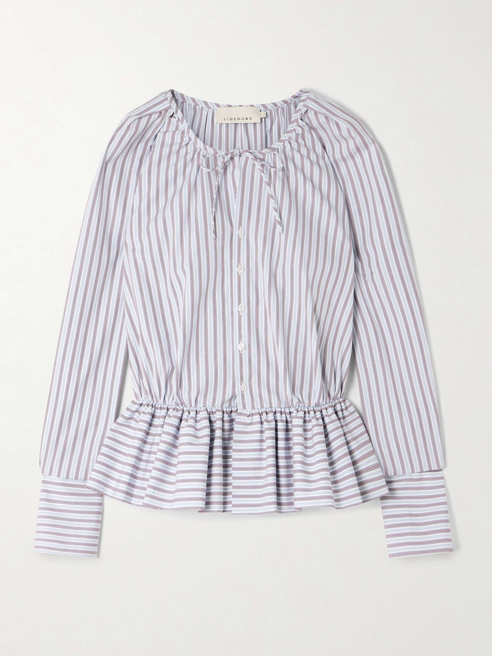 + the Vanguard Striped Cotton-Poplin Peplum Blouse