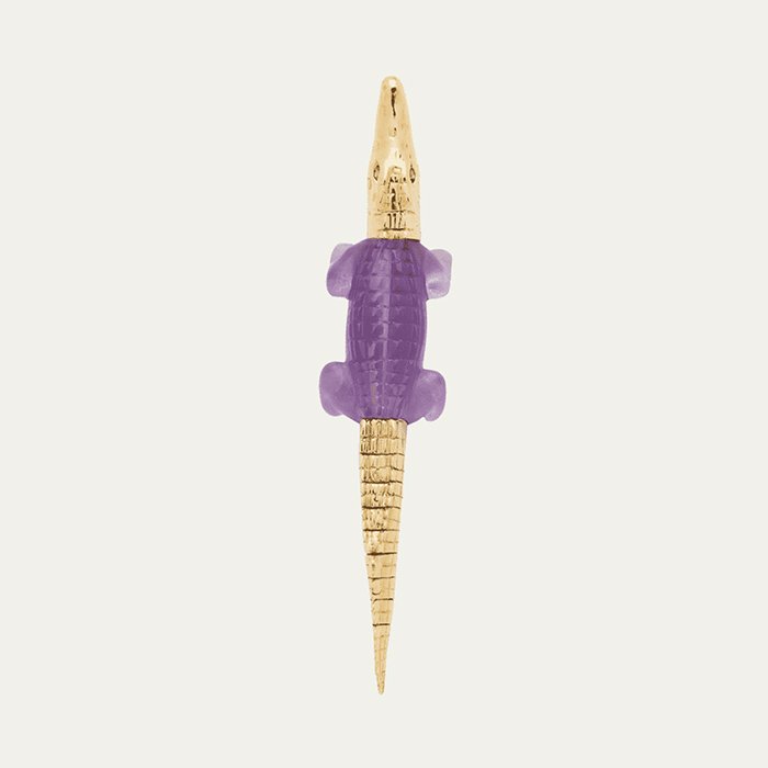 Bibi van der Velden, 18k Yellow Gold Alligator Bite Earring With Tsavorite and Amethyst