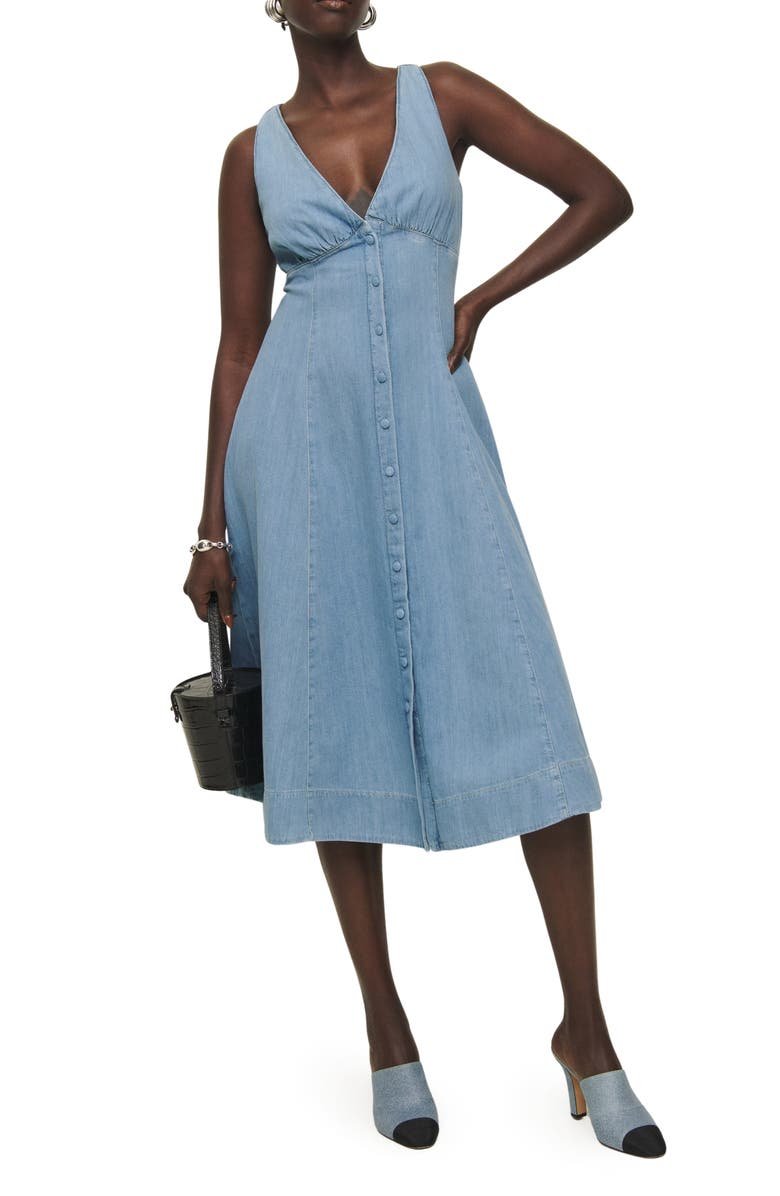 Sebastien Button Front Organic Cotton Denim Midi Dress