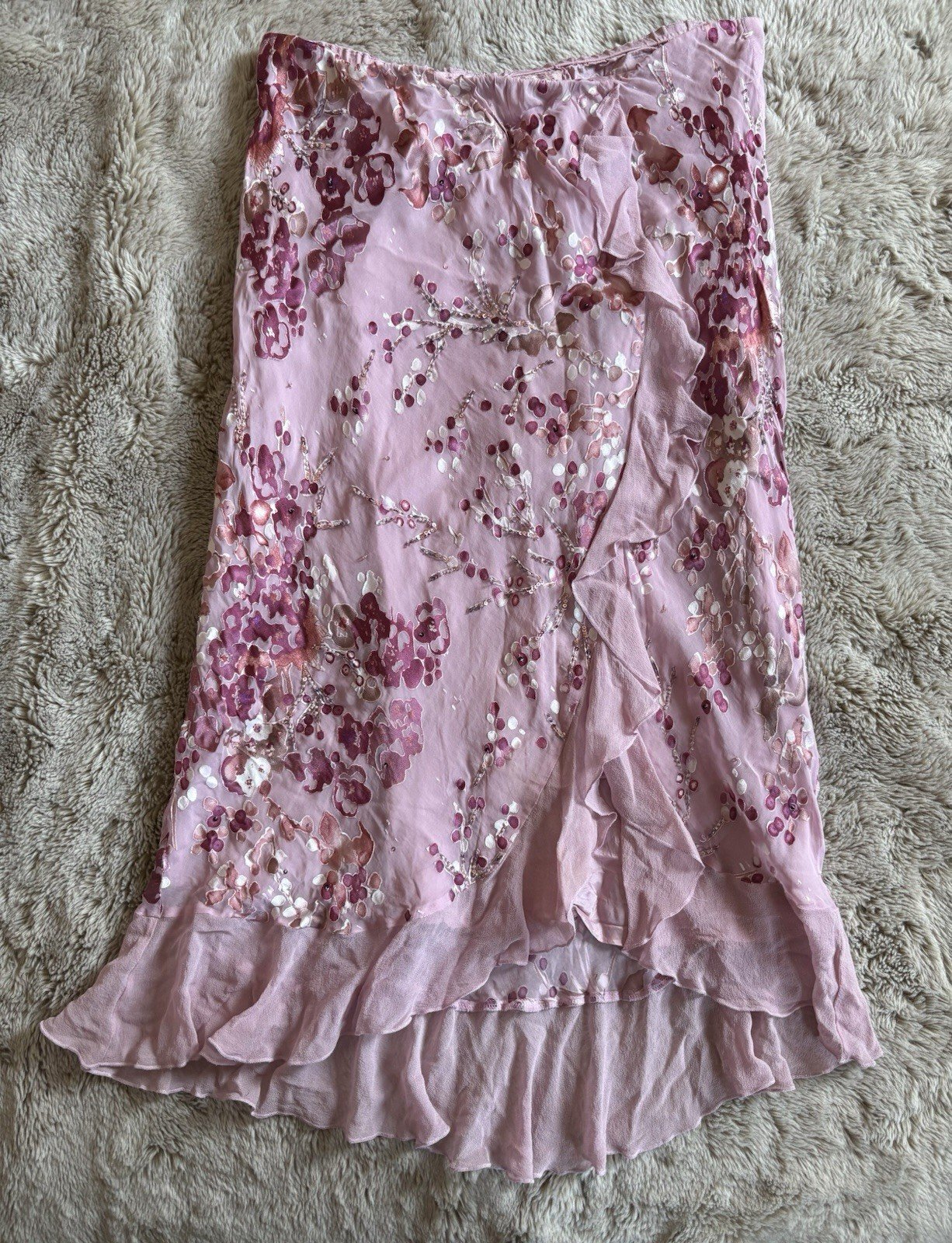 Gorgeous Vintage Monsoon Floral Beaded Silk Skirt Size 12