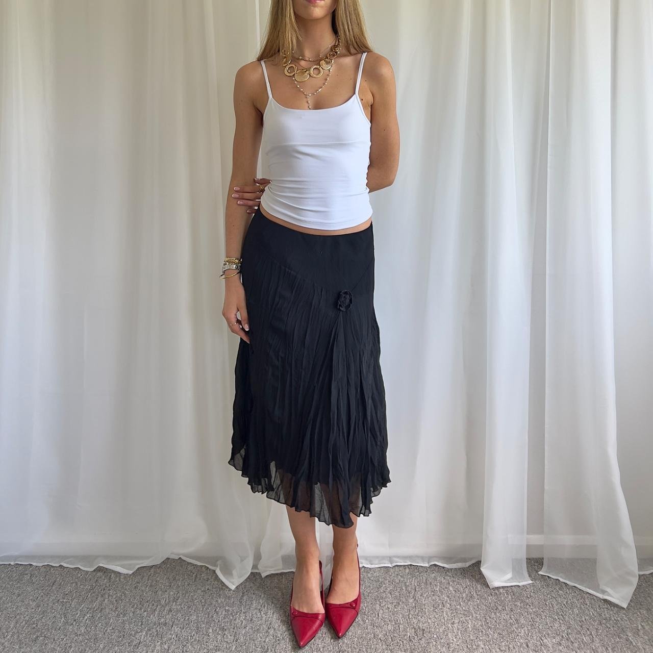 Vintage 90s Y2k Sheer Floral Corsage Midi Skirt...