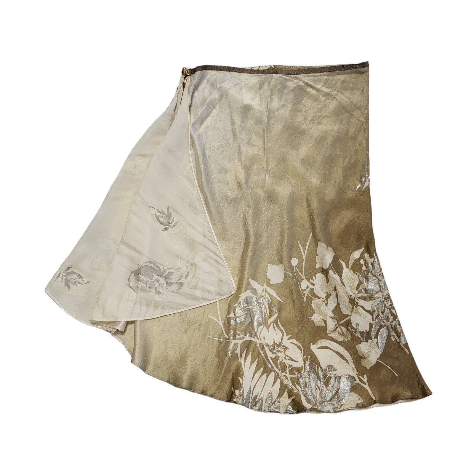 Vintage Gold Floral Silk Skirt Uk Women's Size 12 W30 Dd109