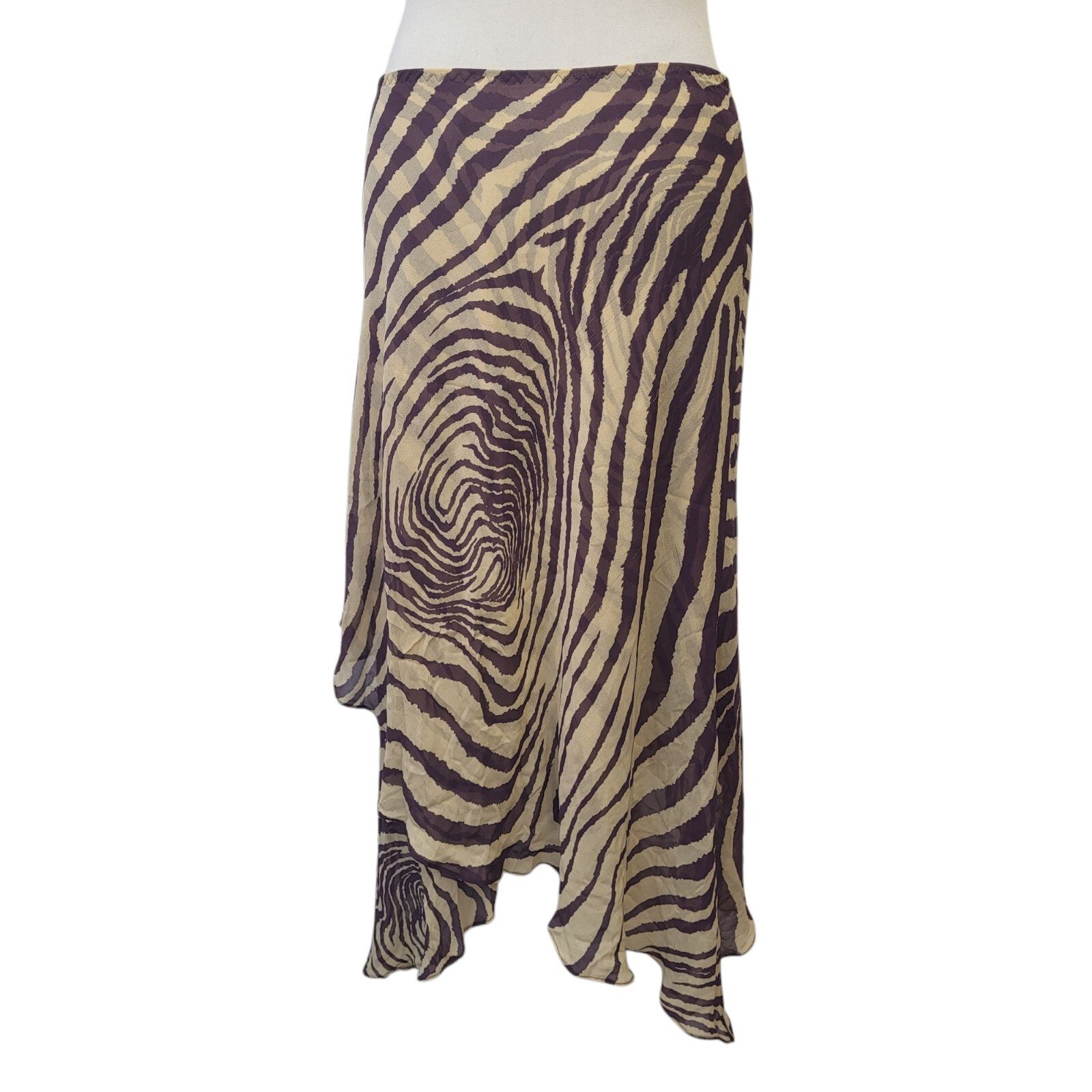 Windsmoor Vintage Silk Skirt Layered Chiffon Zebra Animal Print 14 Y2k W32