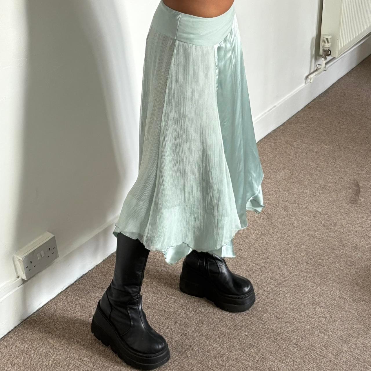 Mint Green / Duck Egg Blue Silk Midi Skirt, Coast...