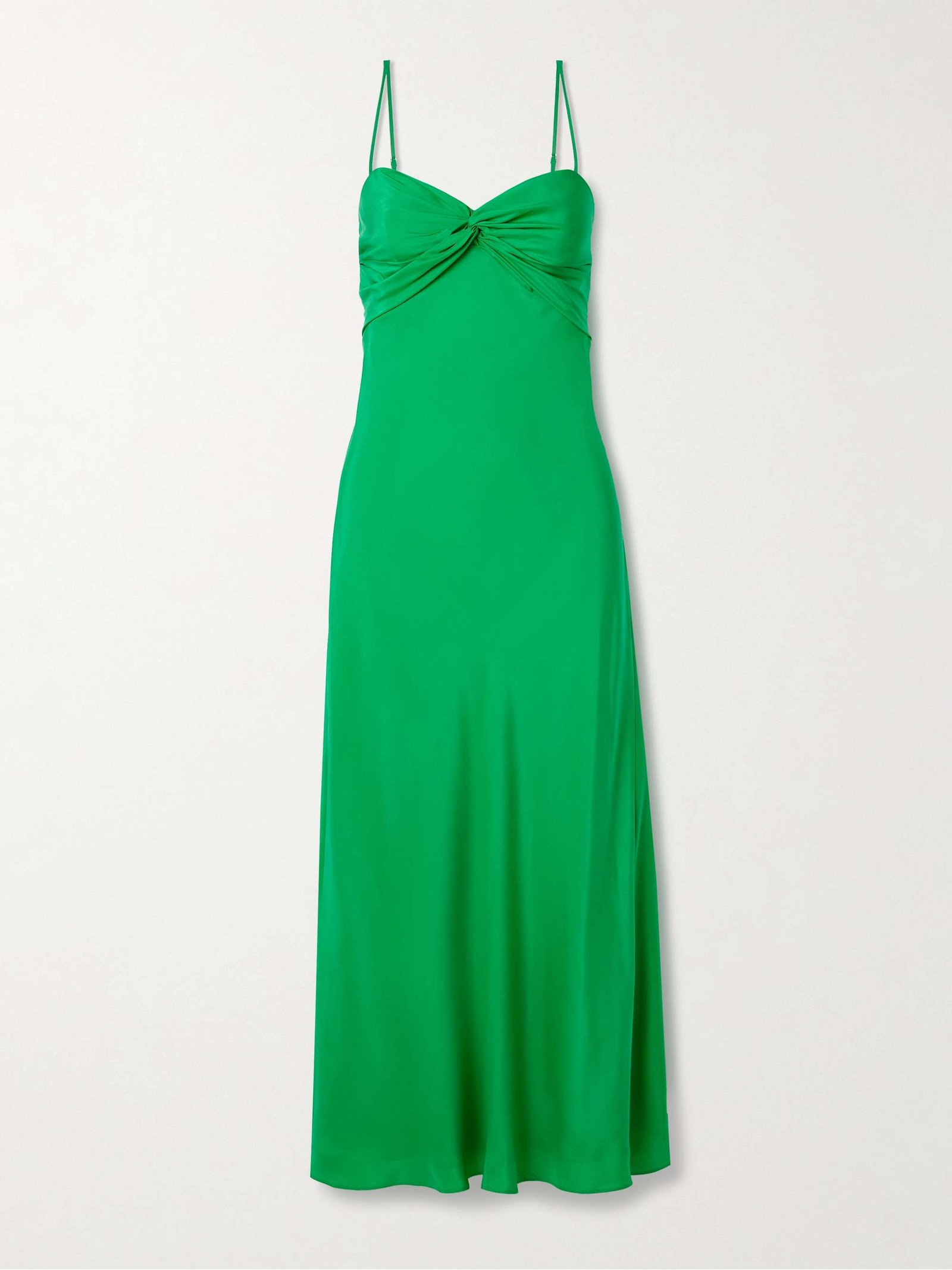 Twist-Front Cutout Silk Midi Dress