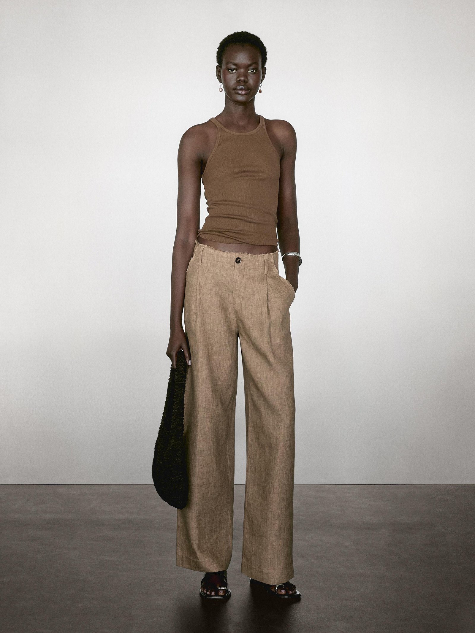 Massimo Dutti, Flowing 100% Linen Trousers With Darts