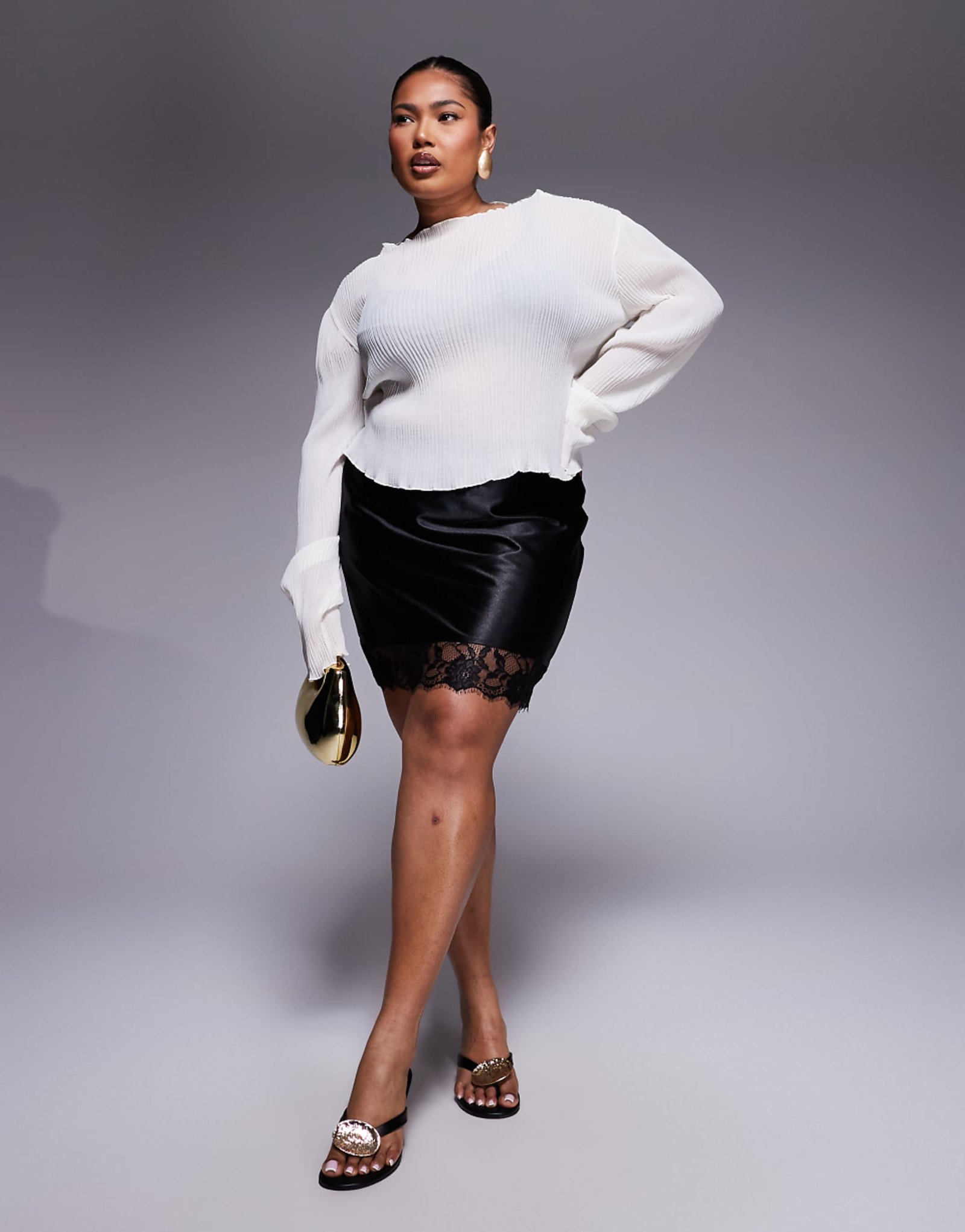 Asos Design Curve Satin Lace Trim Mini Skirt in Black