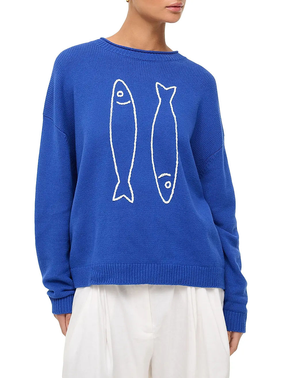 Staud, Giada Fish-Print Crewneck Sweater
