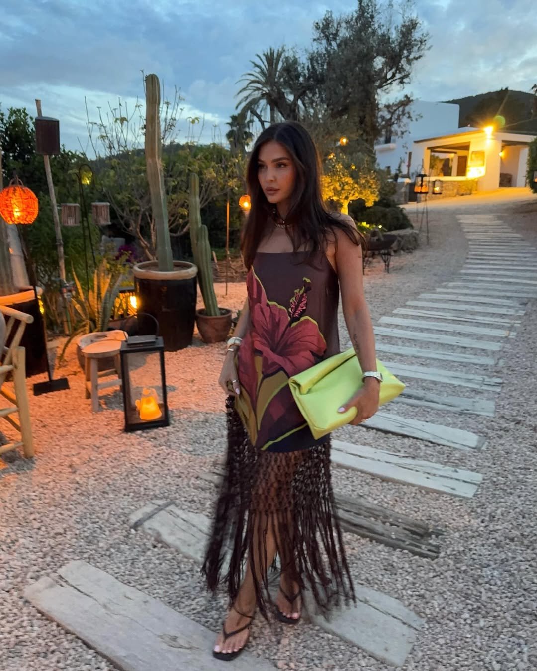 graphic floral brown fringed dress, summer print trends, @emmamilton