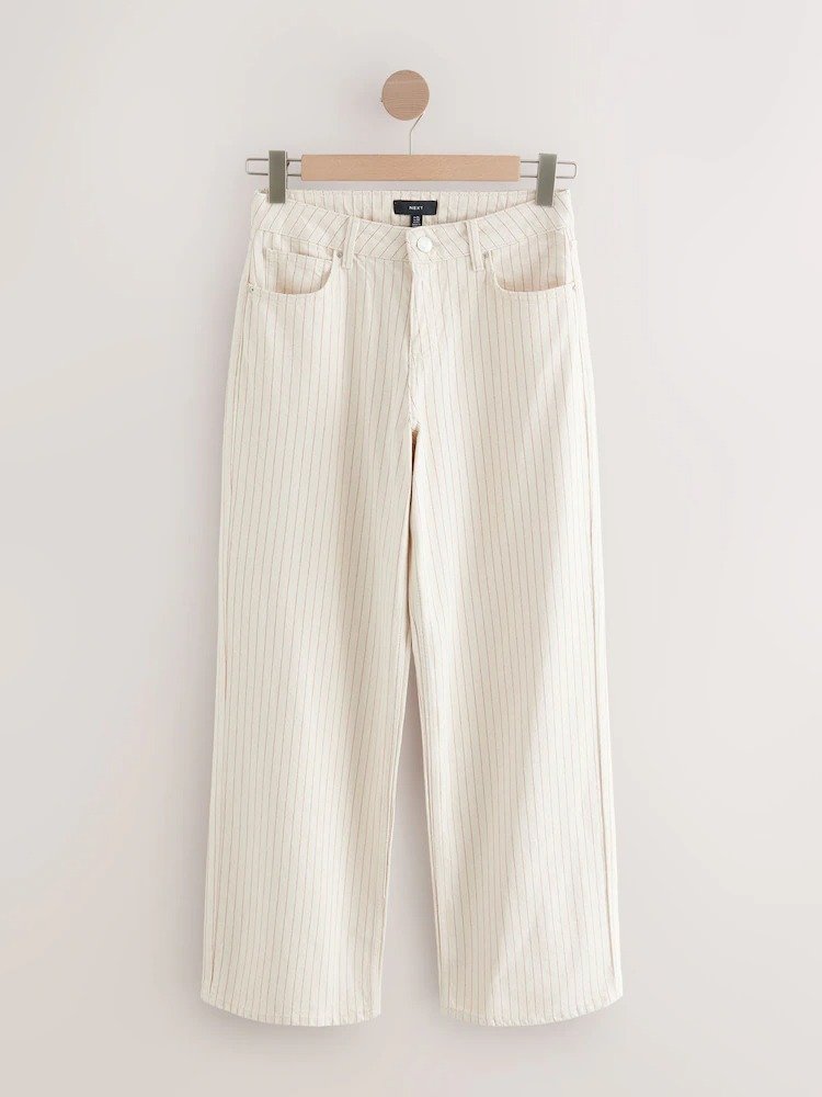 Ecru Stripe Straight Leg Denim Jeans