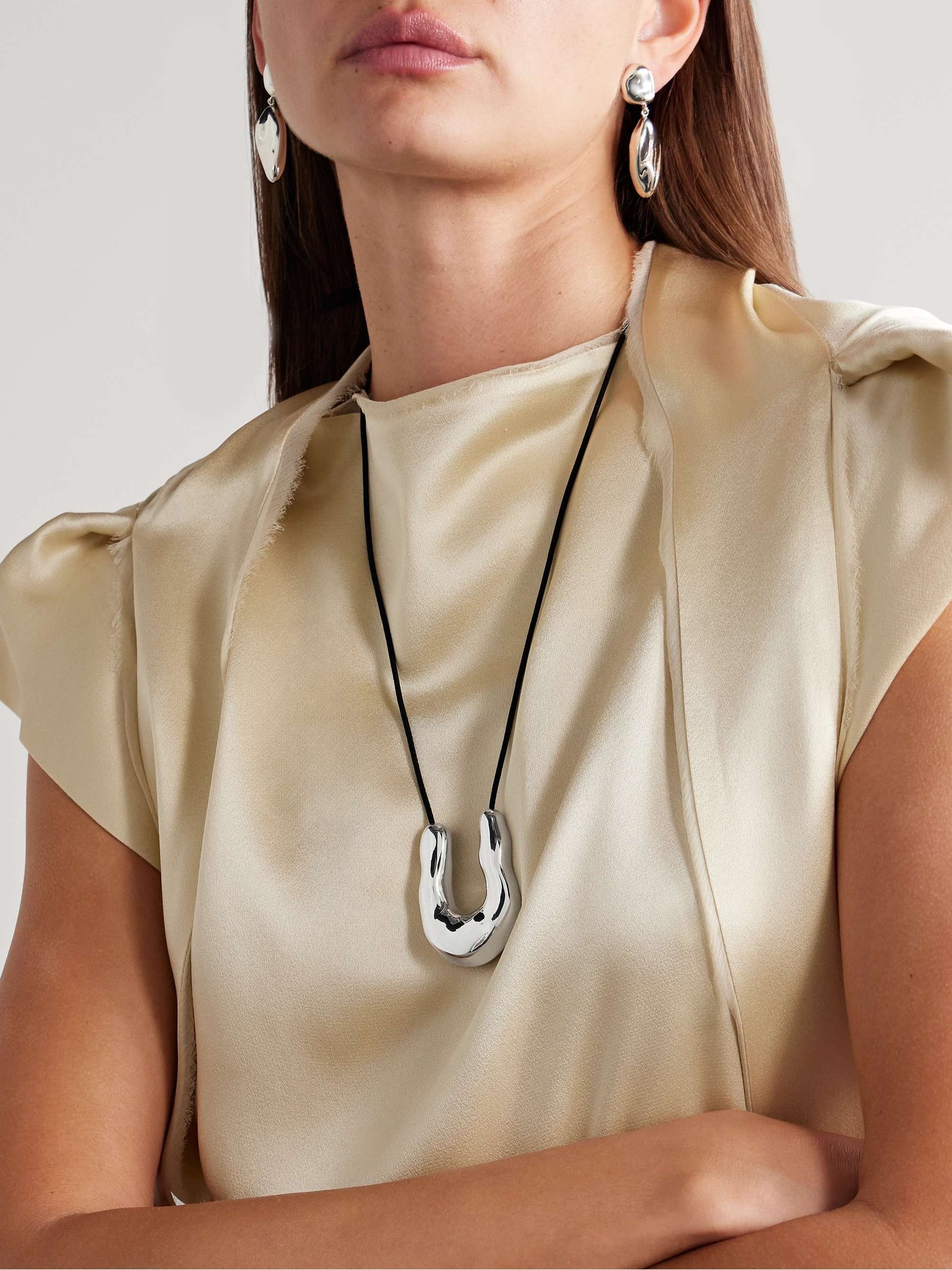 Large Wishbone Suede and Sterling Silver Necklace