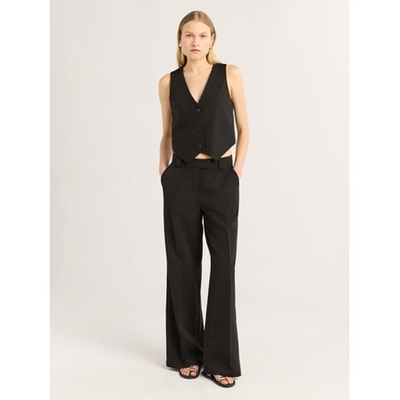 Scoop Women's and Women's Plus Linen Blend V-Neck Button Vest, Sizes Xs-4x