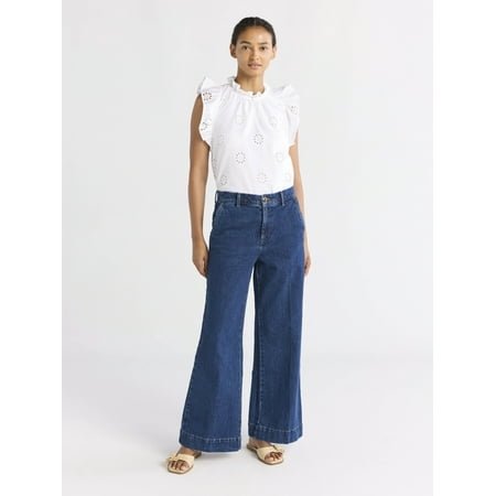 Free Assembly's Women's Wide Leg Trouser Jeans, 28", 30", and 32" Inseams, Sizes 0-18