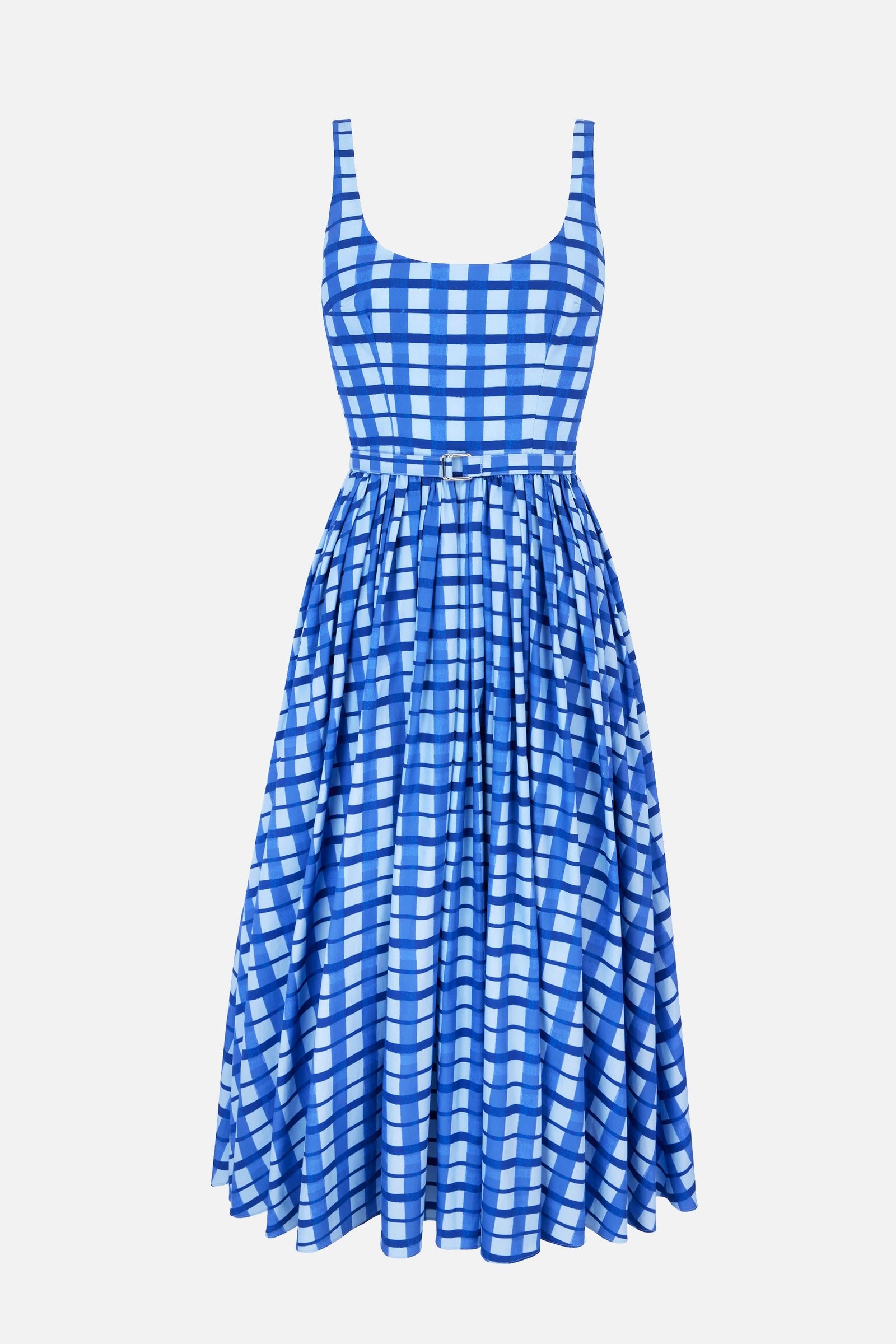 Eglantine Dress in Blue Painted Gingham Cotton Poplin