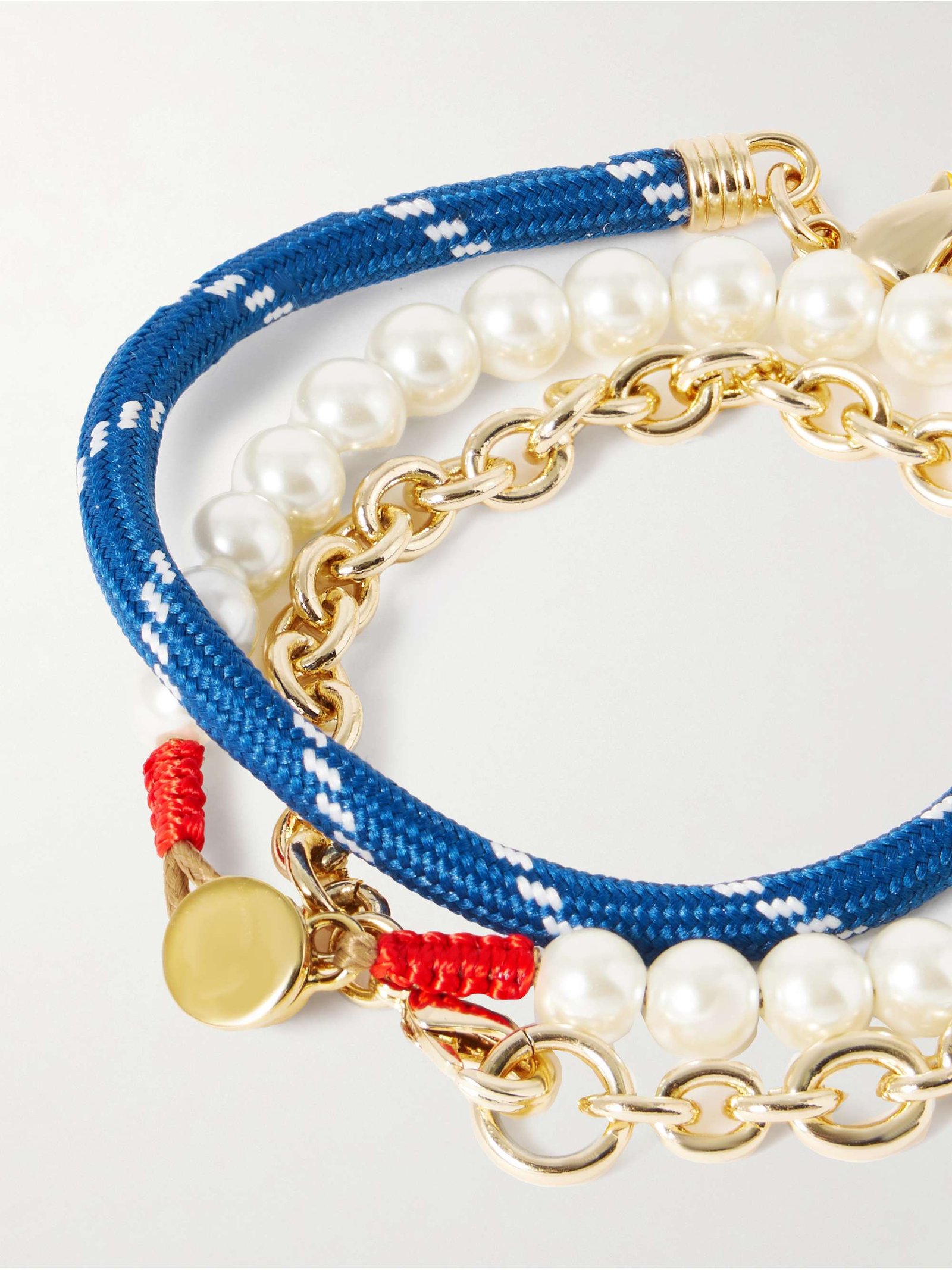 The Happy Heart Trio Set of Three Gold-Tone, Cord, Faux Pearl and Enamel Bracelets