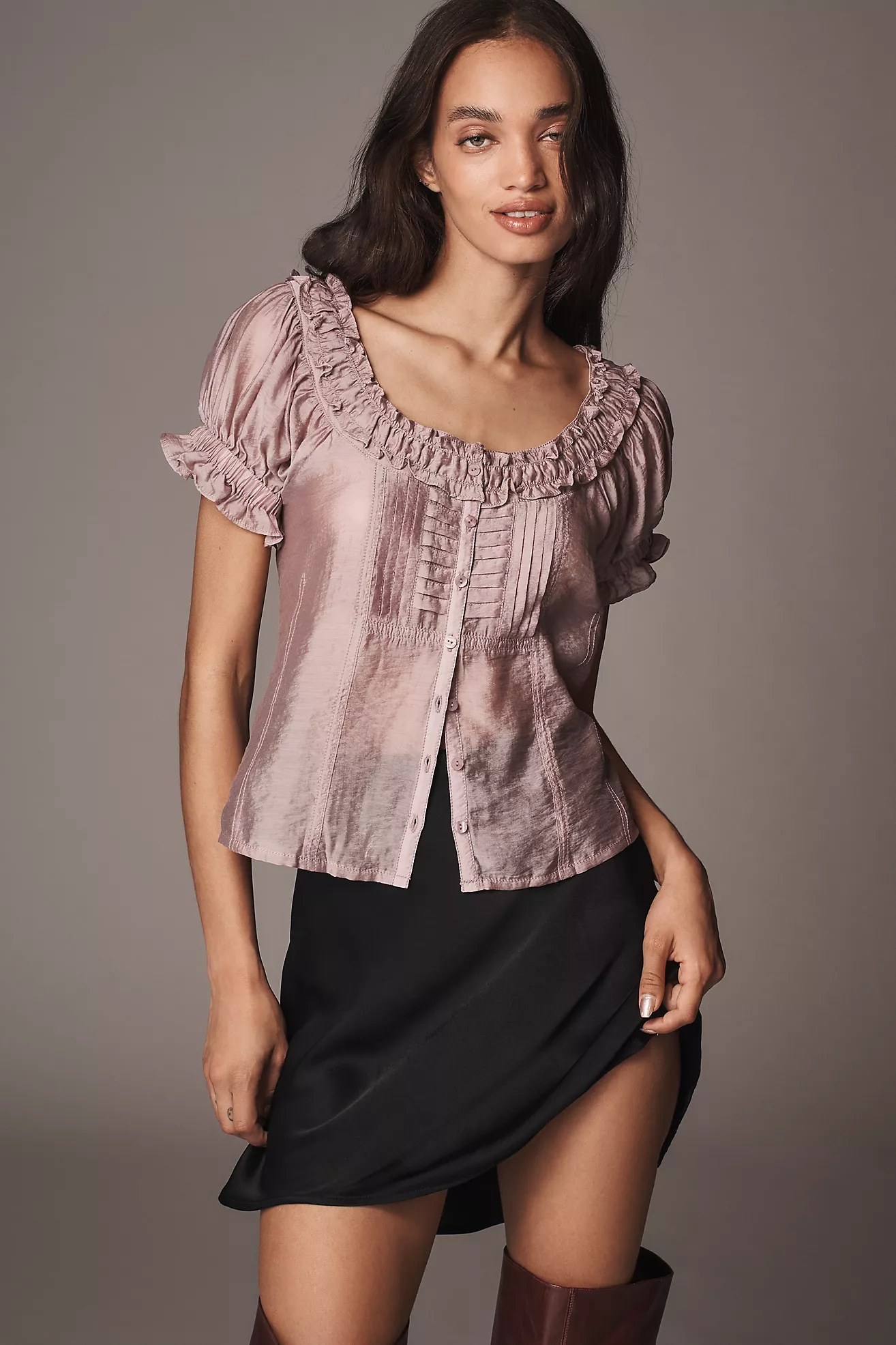 Pilcro Short-Sleeve Sheer Silky Blouse