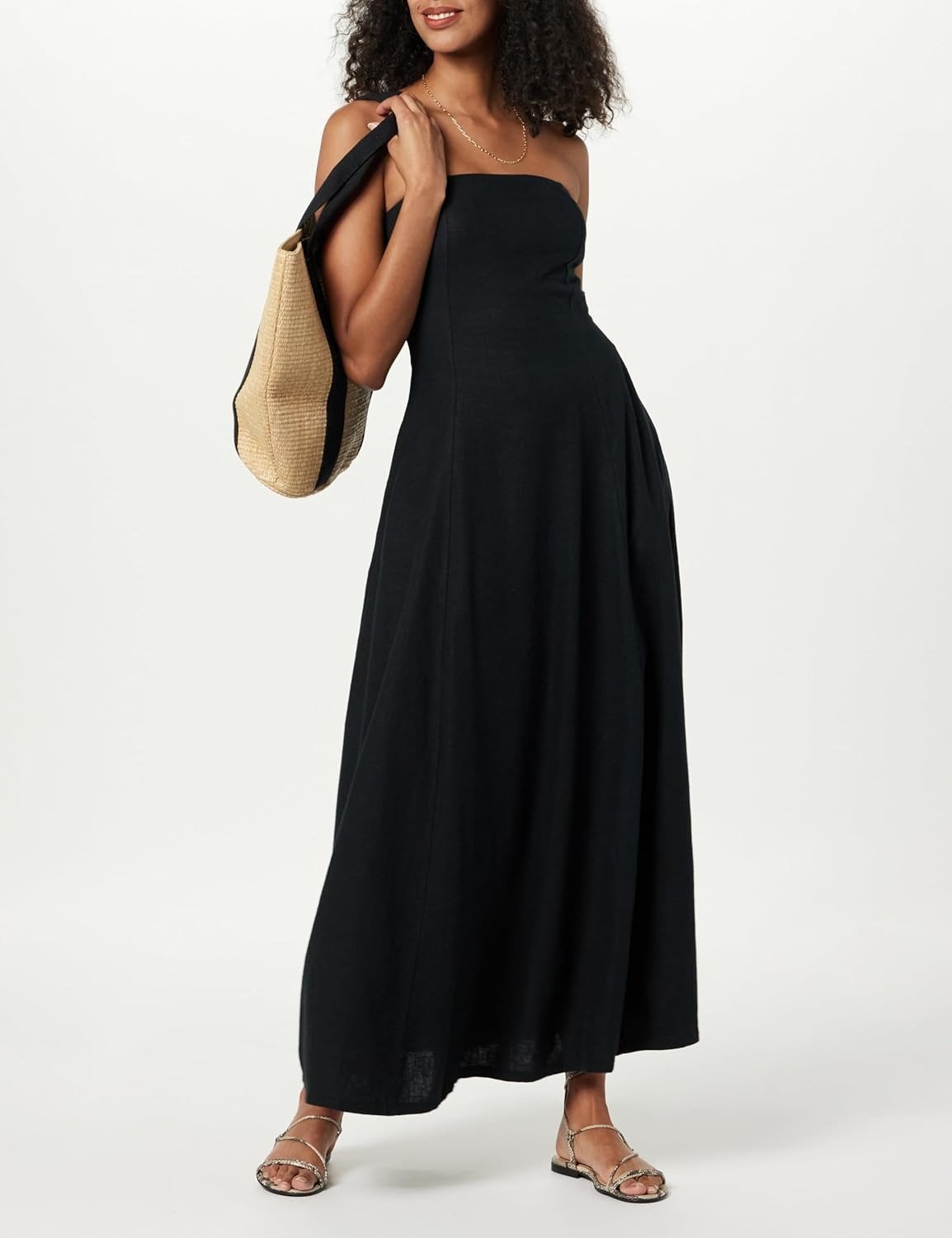 The Drop Women's Carlota Strapless Linen Maxi Dress, Black, Xl