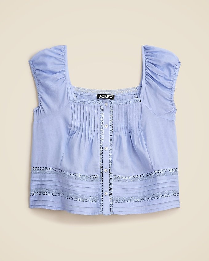 Cap-Sleeve Lace-Trim Top in Cotton Voile