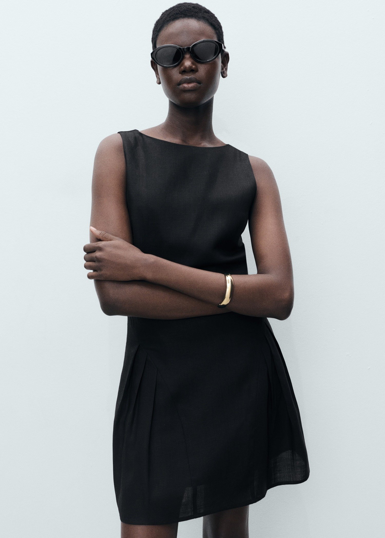 MANGO, Short Pleated Linen-Blend Dress