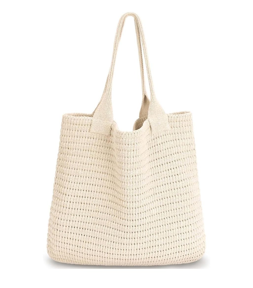 Hatisan Crochet Bags for Women Large Tote Bag Aesthetic Handbag Shoulder Bag Hippie Bag Knit Bag (beige-1)