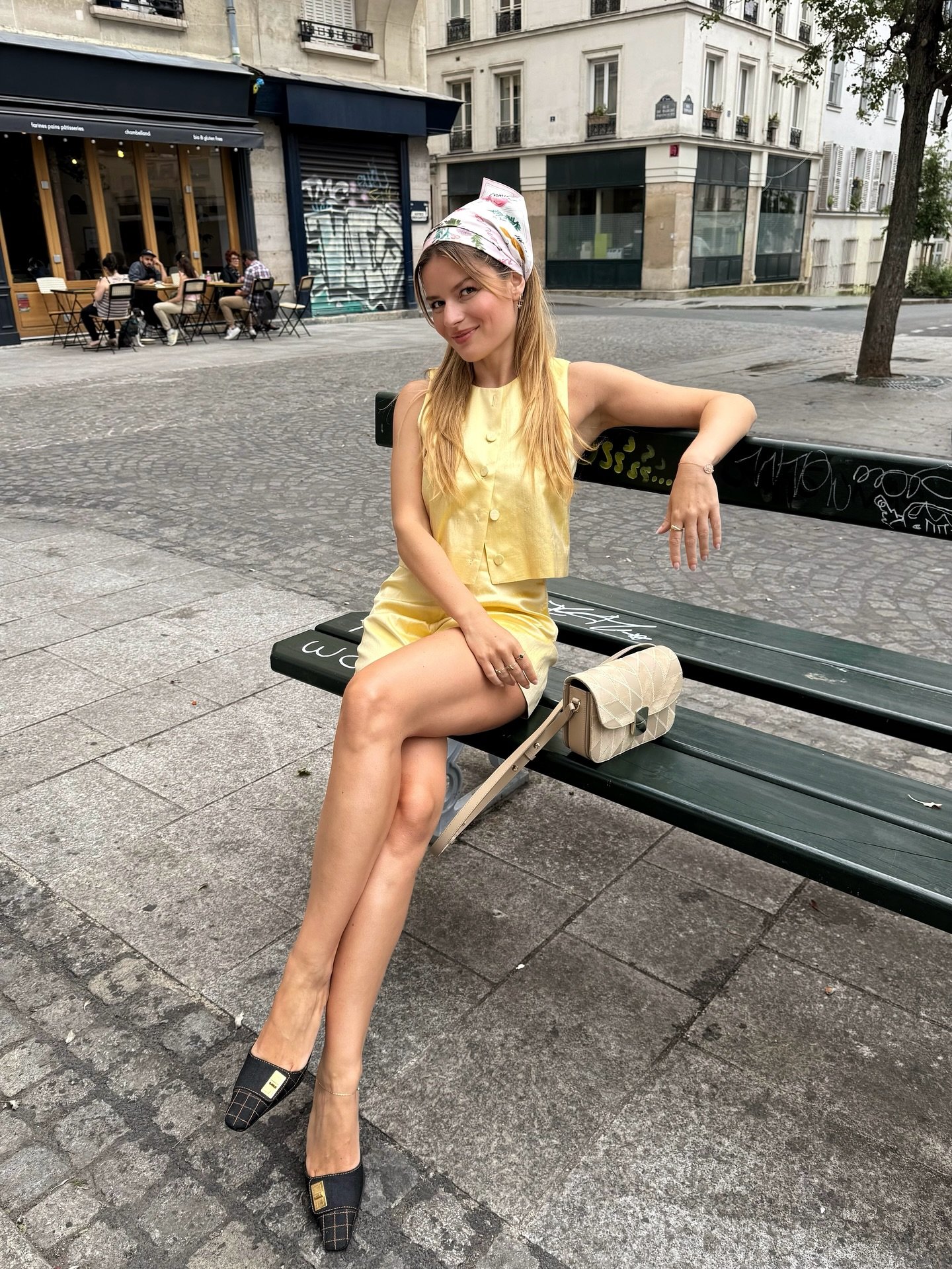 Sabina Socol in a yellow Sezane set