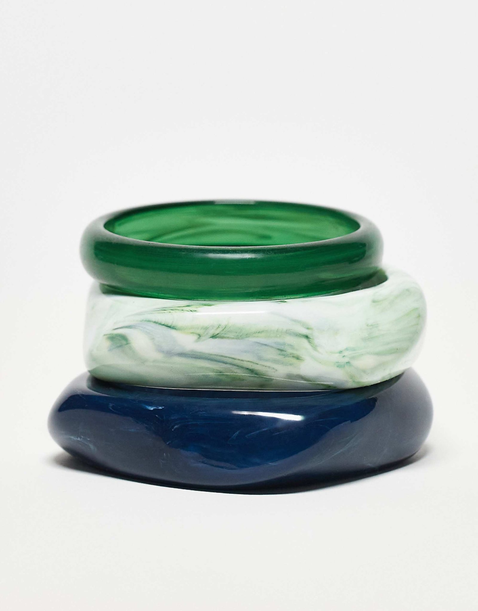 Asos Design Pack of 3 Resin Bangles in Green and Blue