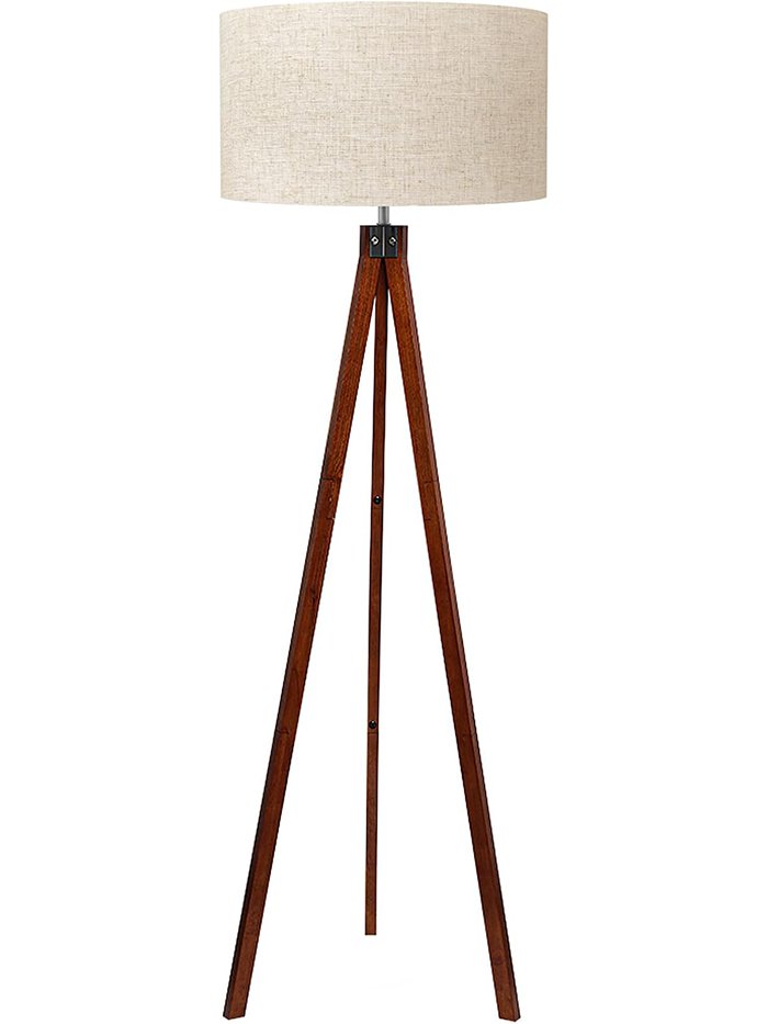 LEPOWER, Lepower Wood Tripod Floor Lamp, Mid Century Standing Lamp, Modern Design Studying Light for Living Room, Bedroom, Study Room and Office, Flaxen Linen Shade With E26 Base Brown