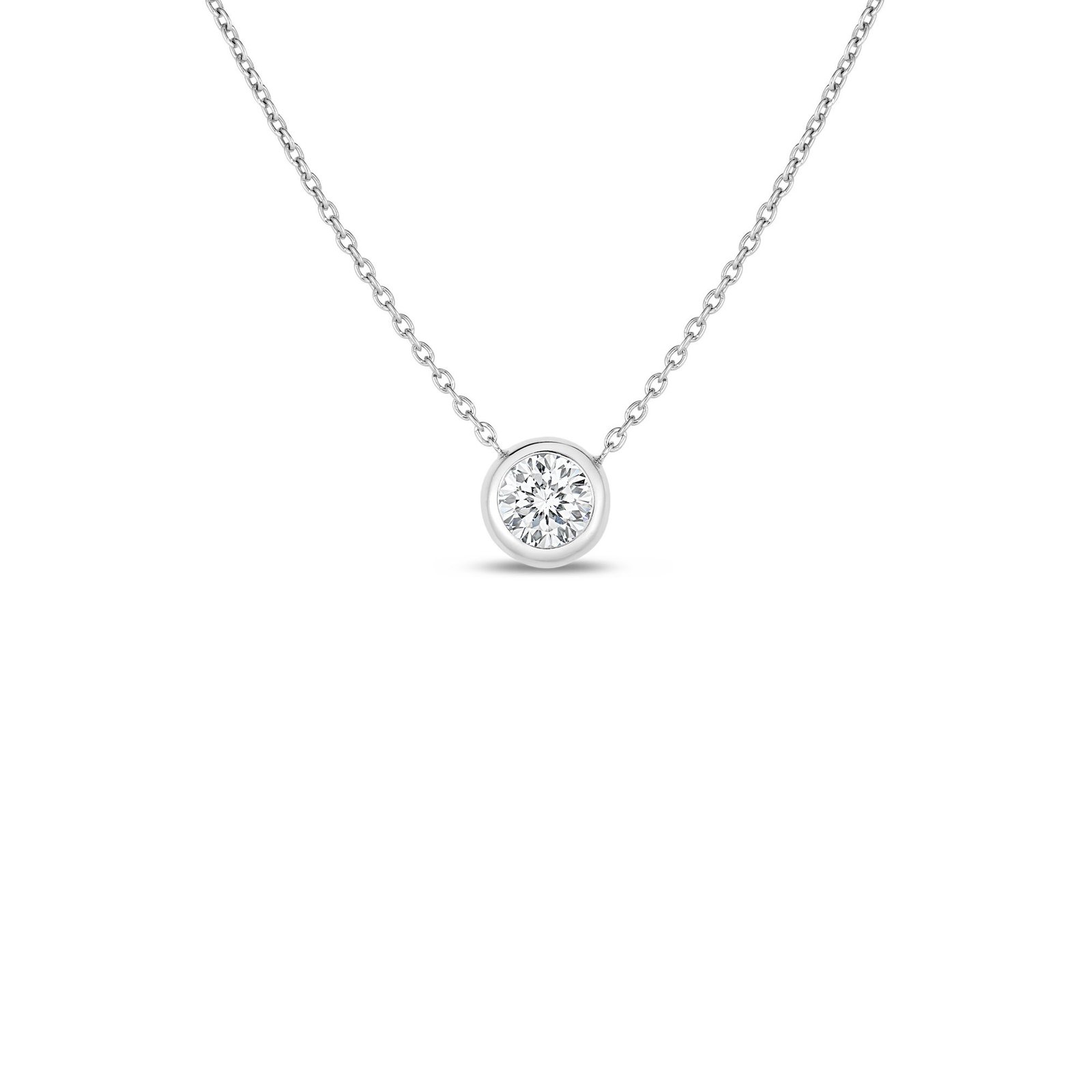 roberto coin, 18K White Gold Diamonds by the Inch Bezel Set Solitaire Necklace