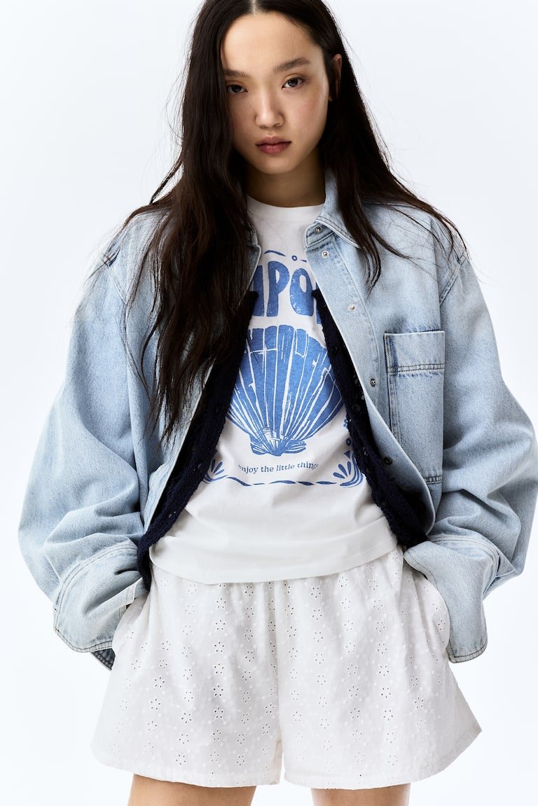 High-Waist Eyelet-Embroidered Shorts