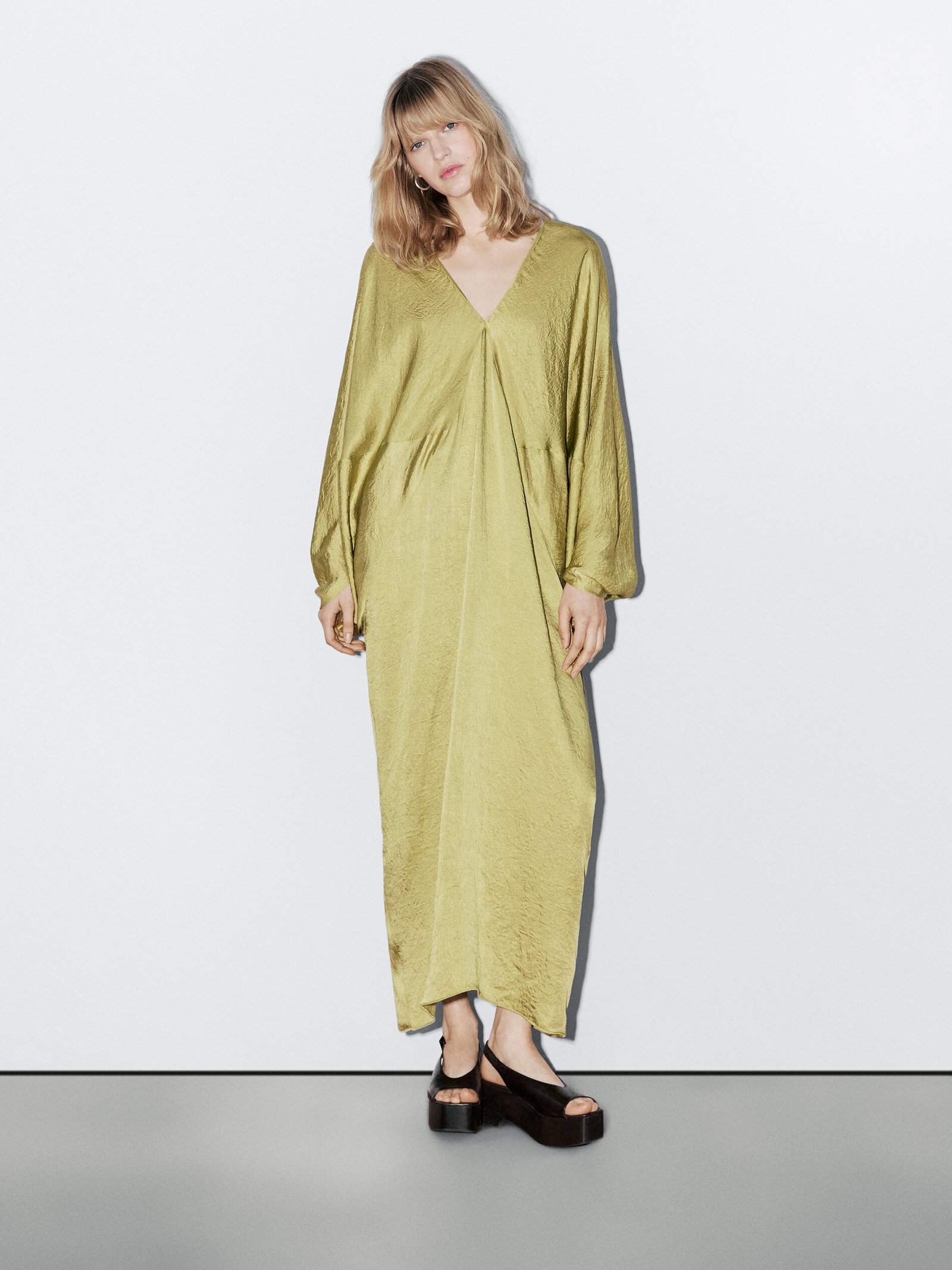 Flowing Satin Kimono Dress - Studio