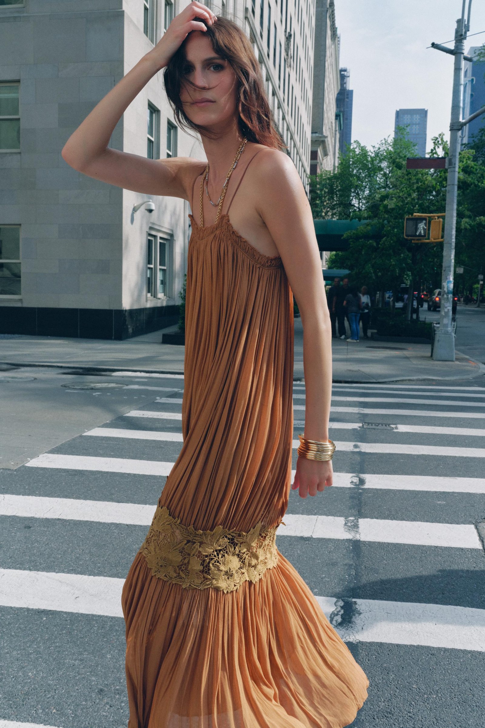 Zw Collection Crinkled Embroidered Dress