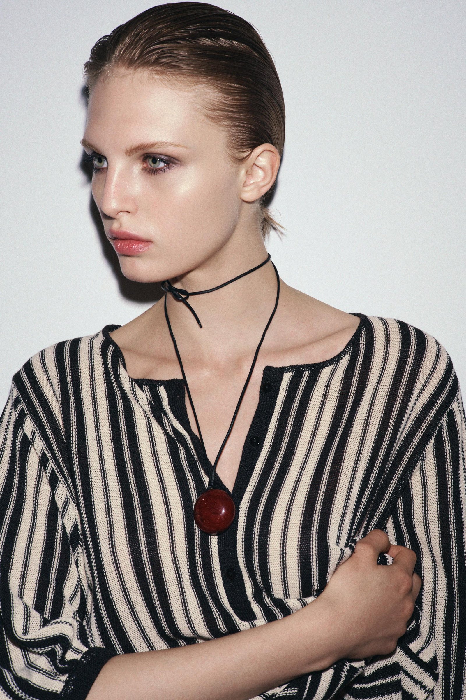 Leather Cord Necklace With Stone