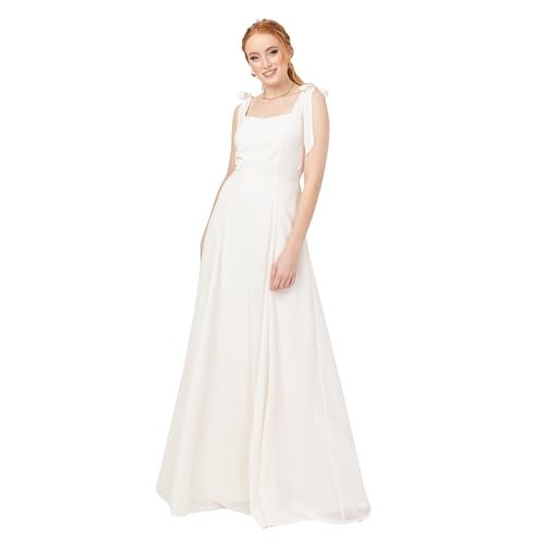 Anaya With Love Womens Maxi Ladies Sleeveless Square Neck Bow Tie Straps A-Line Floral Shirred Back Bridesmaid Wedding Guest Prom Dress, Ivory, 12 Uk