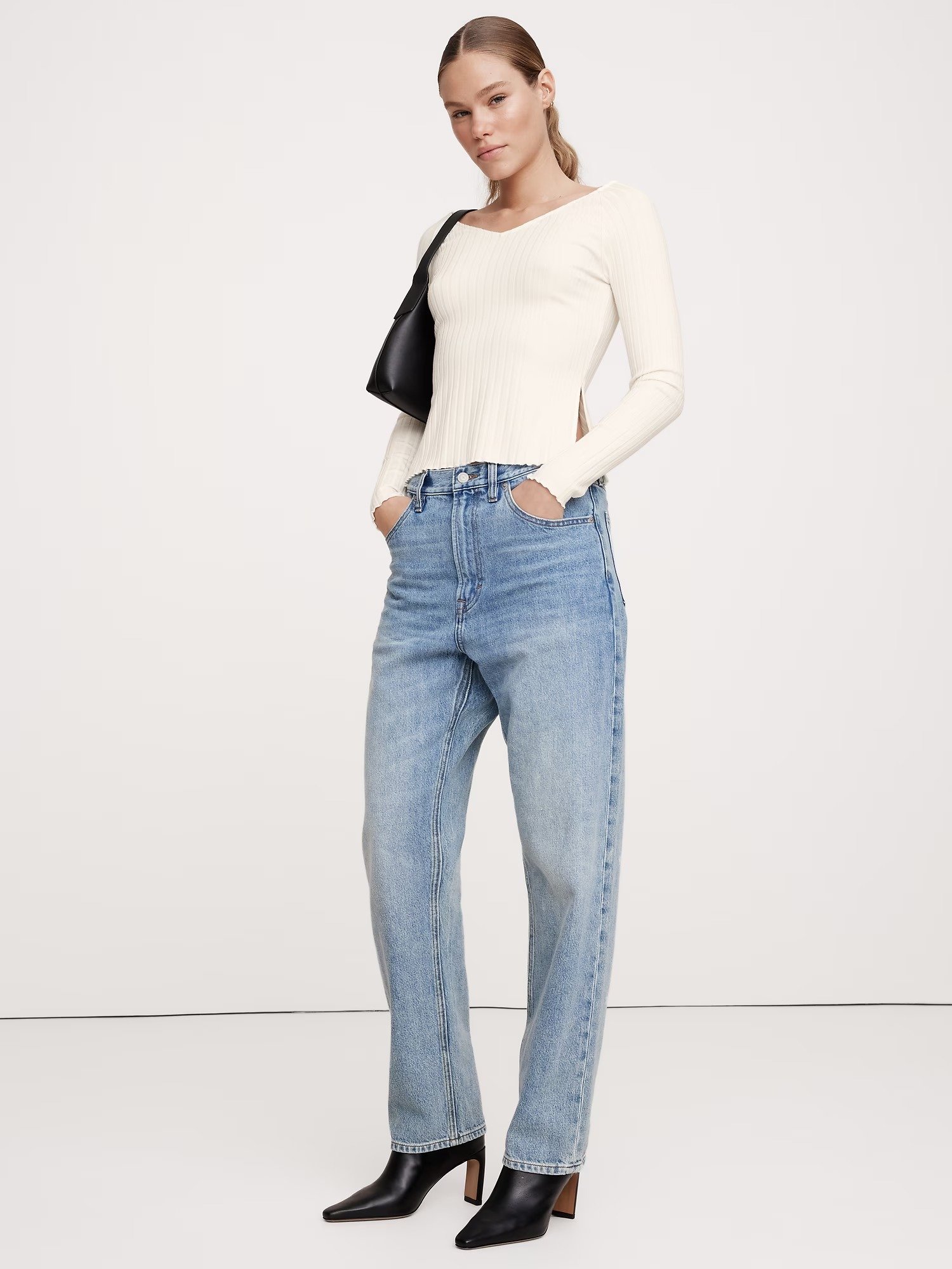 banana republic, Wide Ribbed V-Neck Top
