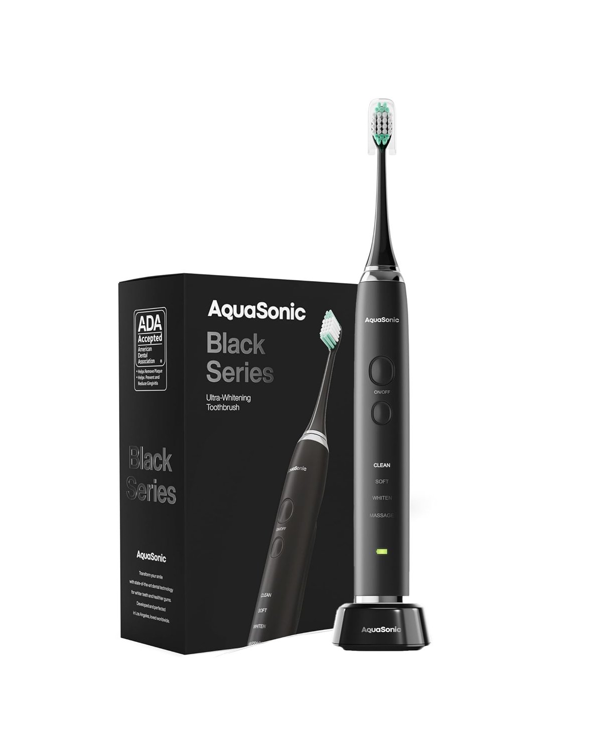 Aquasonic, Aquasonic Black Series Ultra Whitening Toothbrush – Ada Accepted Electric Toothbrush- 8 Brush Heads & Travel Case – 40,000 Vpm Electric Motor & Wireless Charging - 4 Modes W Smart Timer