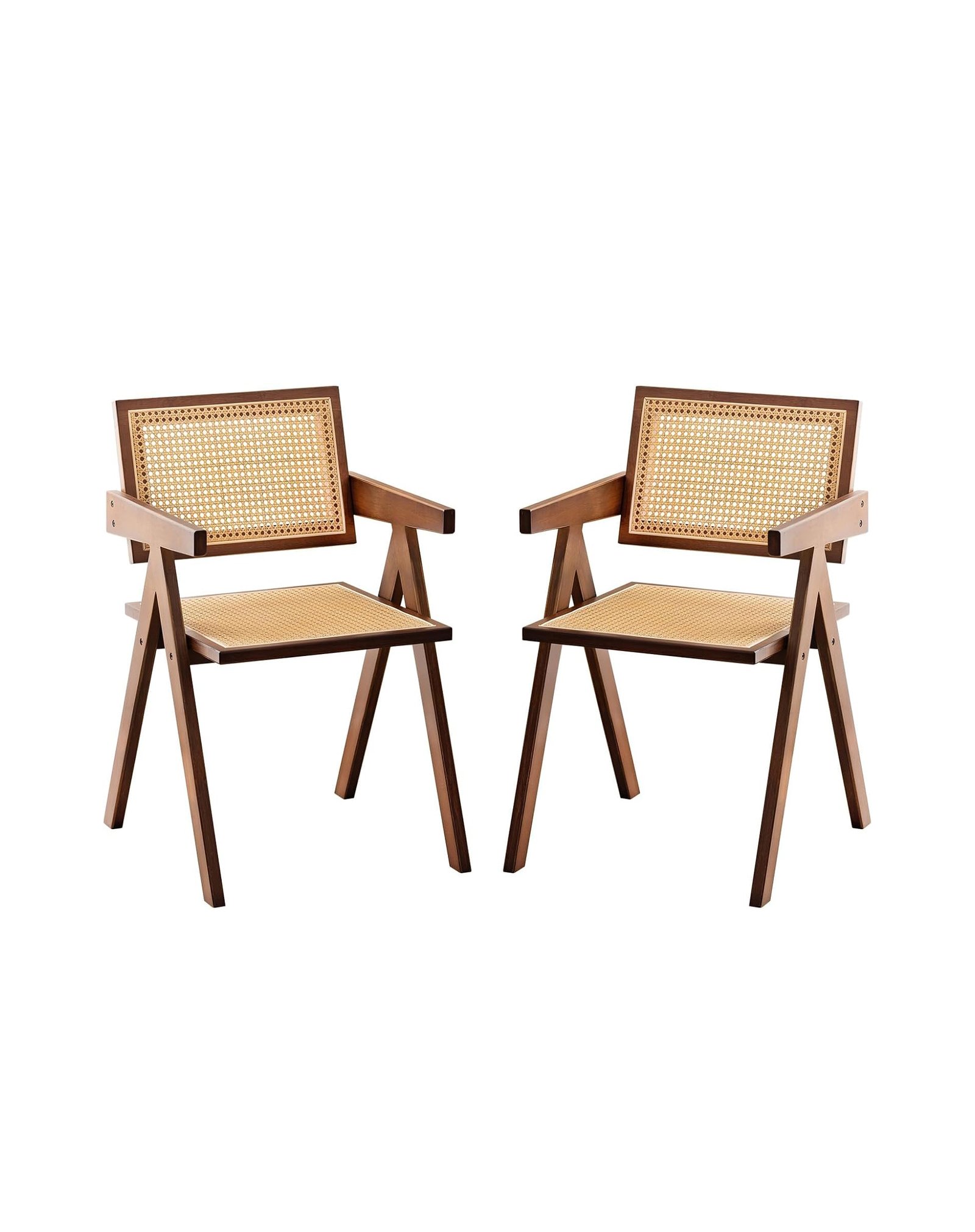 Furlide, Furlide Rattan Accent Chairs, Modern Mid Century Dining Chairs Set of 2, Comfy Armchairs, Outdoor Rattan Chairs With Armrest for Bedroom Living Room Reading Room Dining Kitchen, Brown