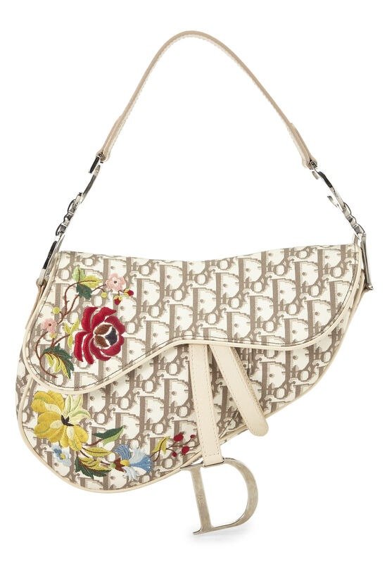 Christian Dior, Beige Floral Trotter Canvas Saddle Bag