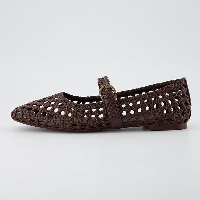 CUSHIONAIRE, Cushionaire Weston Women’s Hand Woven Dressy Ballet Flats – Faux Leather Mary Jane With Adjustable Strap & Memory Foam, Brown 8