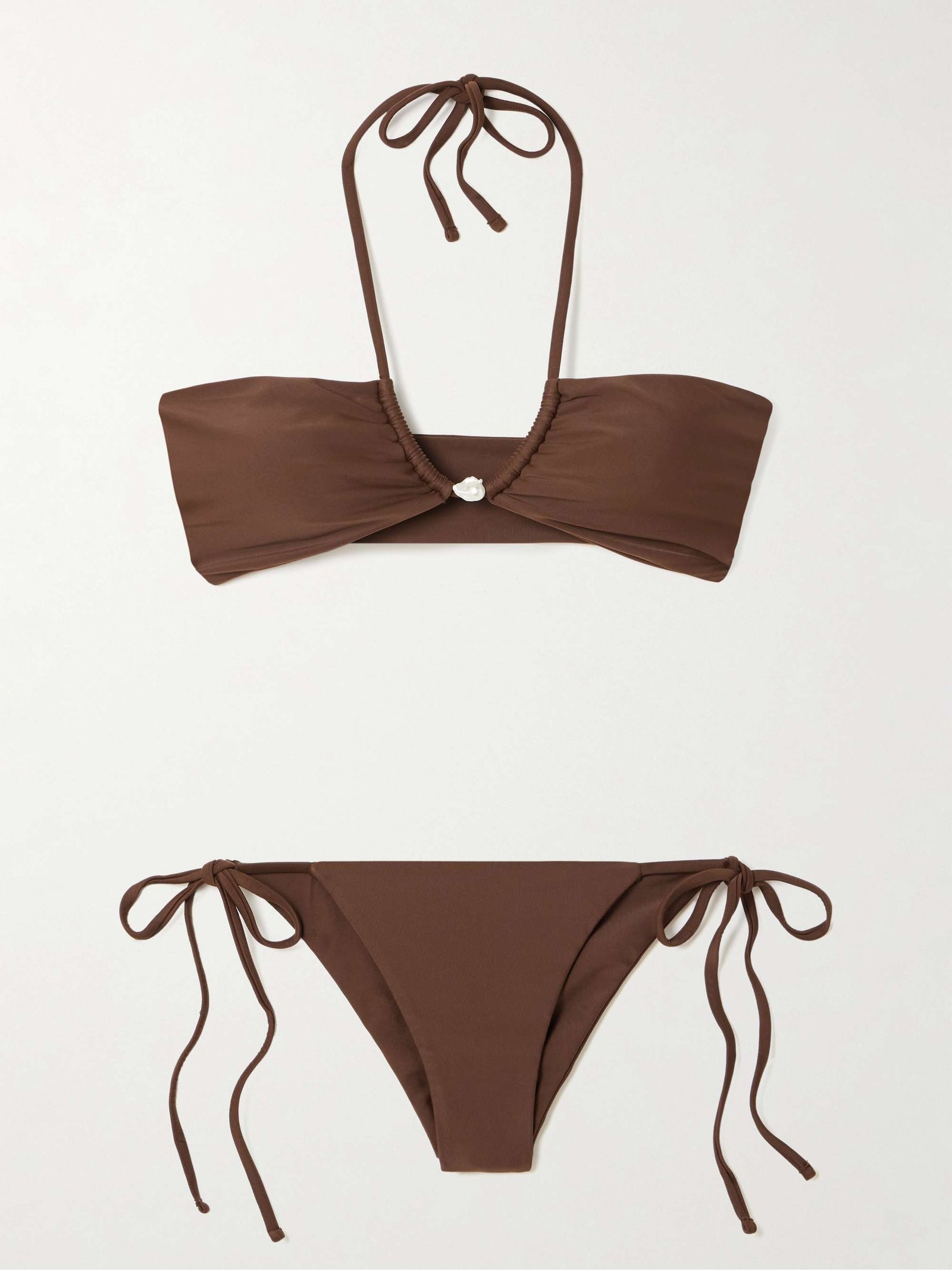 Bahia Pearl-Embellished Stretch-Econyl® Halterneck Bikini