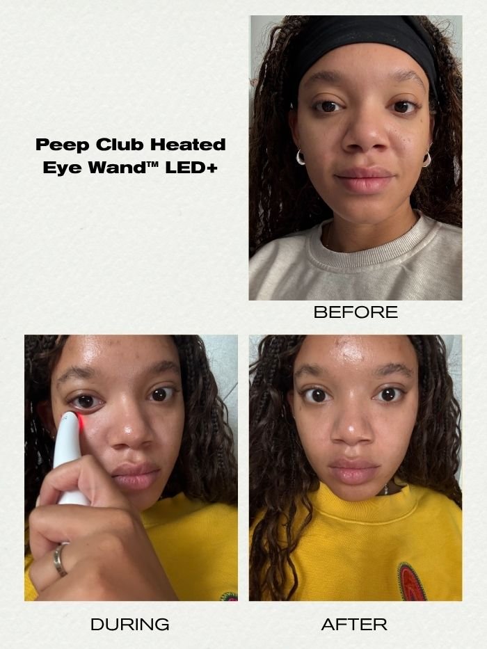 imani-nia francis-tsolaki before and after using an LED eye mask