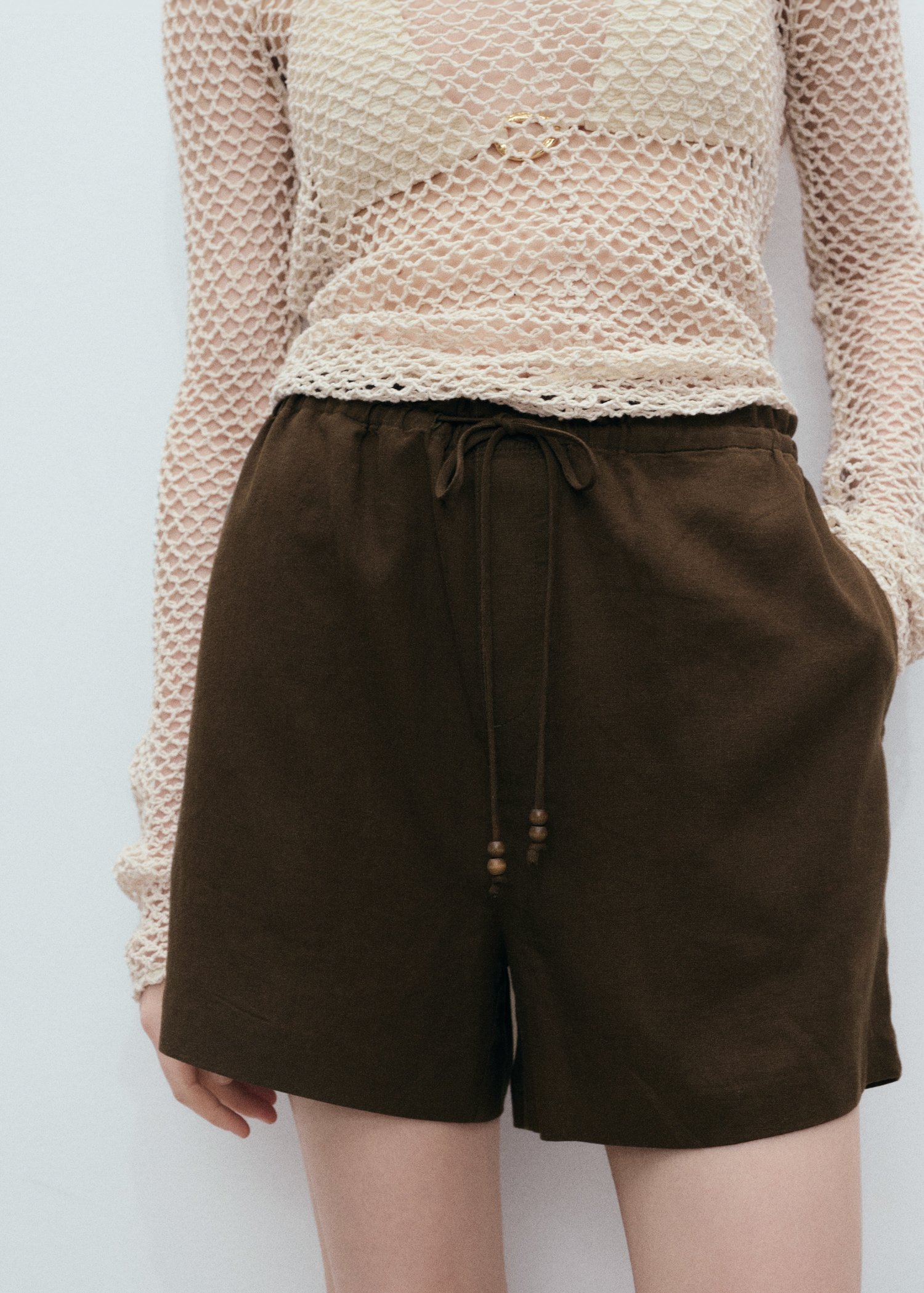 Straight-Fit Linen Shorts With Drawstring - Women | Mango United Kingdom