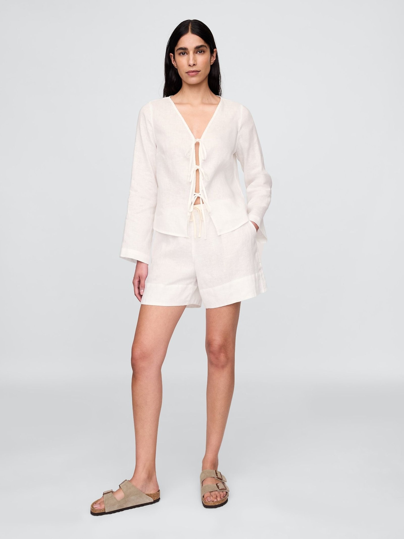 White 100% Linen Easy Shorts