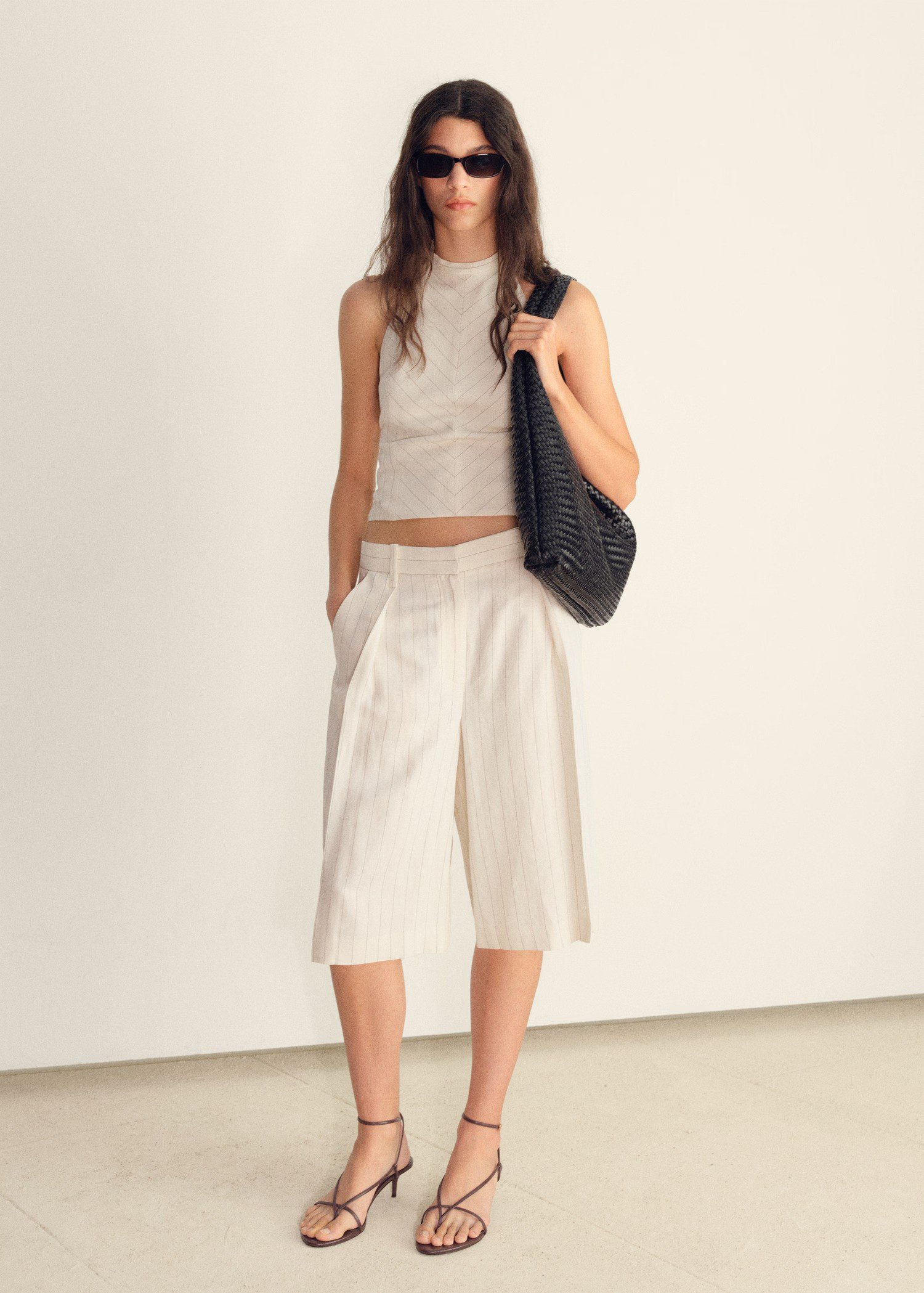 MANGO, Striped Linen-Blend Bermuda Shorts - Women | Mango United Kingdom