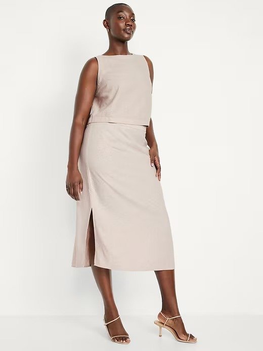 oldnavy, Mid-Rise Linen-Blend Midi Skirt