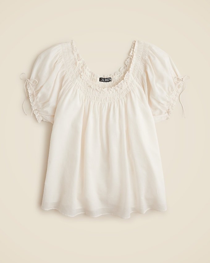 Smocked Ruffle-Trim Top in Cotton Voile