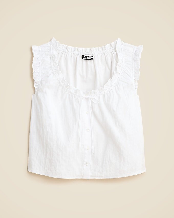 Ruffle-Trim Button-Up Top